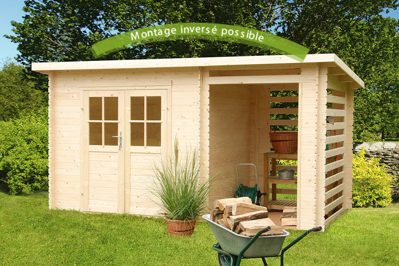 Abri de jardin bois Katy – 4,44 + 3 m² – Neuf – DESTOCKAGE